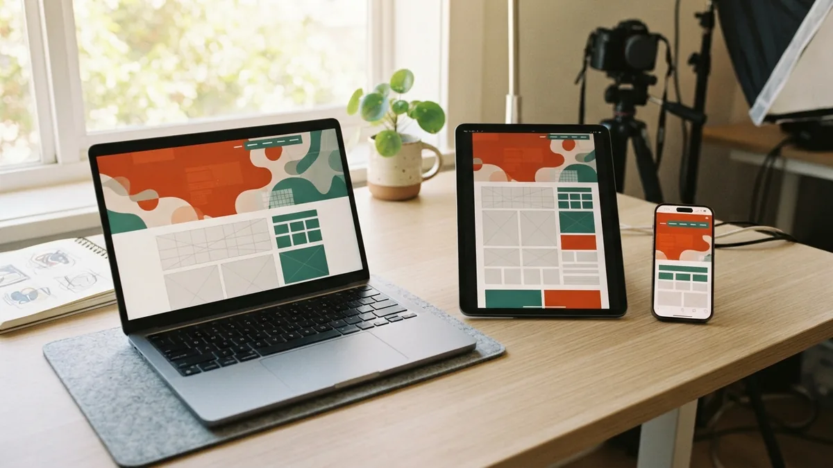 Responsive web layouts tested across laptop, tablet, and phone screens