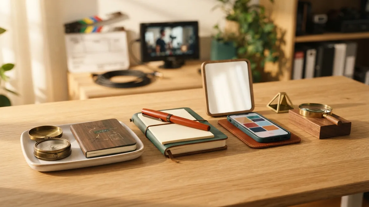 Desk items representing search, content, social media, and paid advertising specialties
