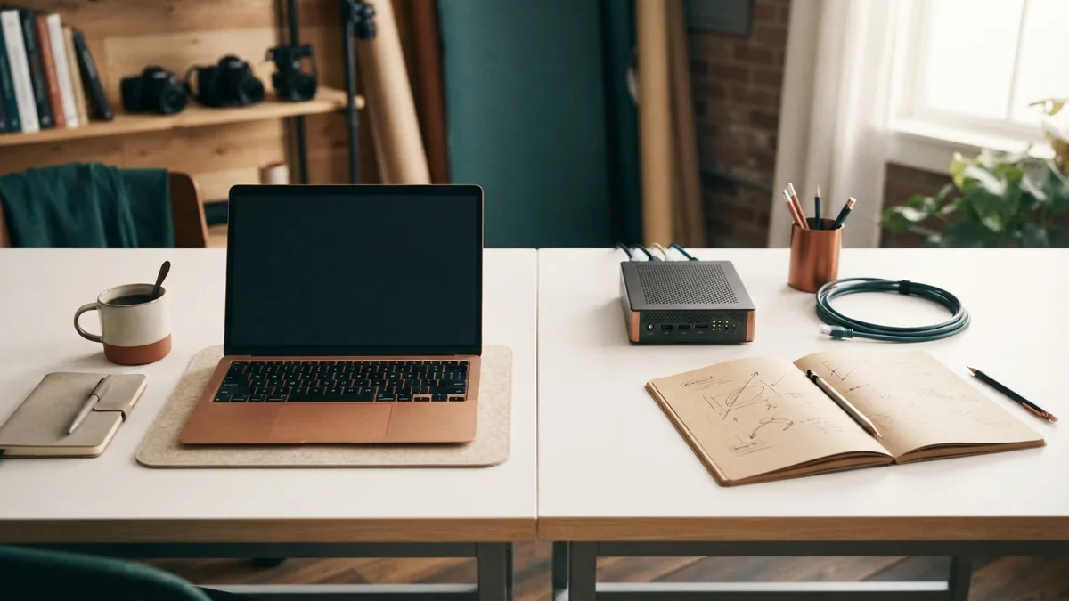 Hosted and self-hosted website options Two website setup options shown with a laptop and a compact server device