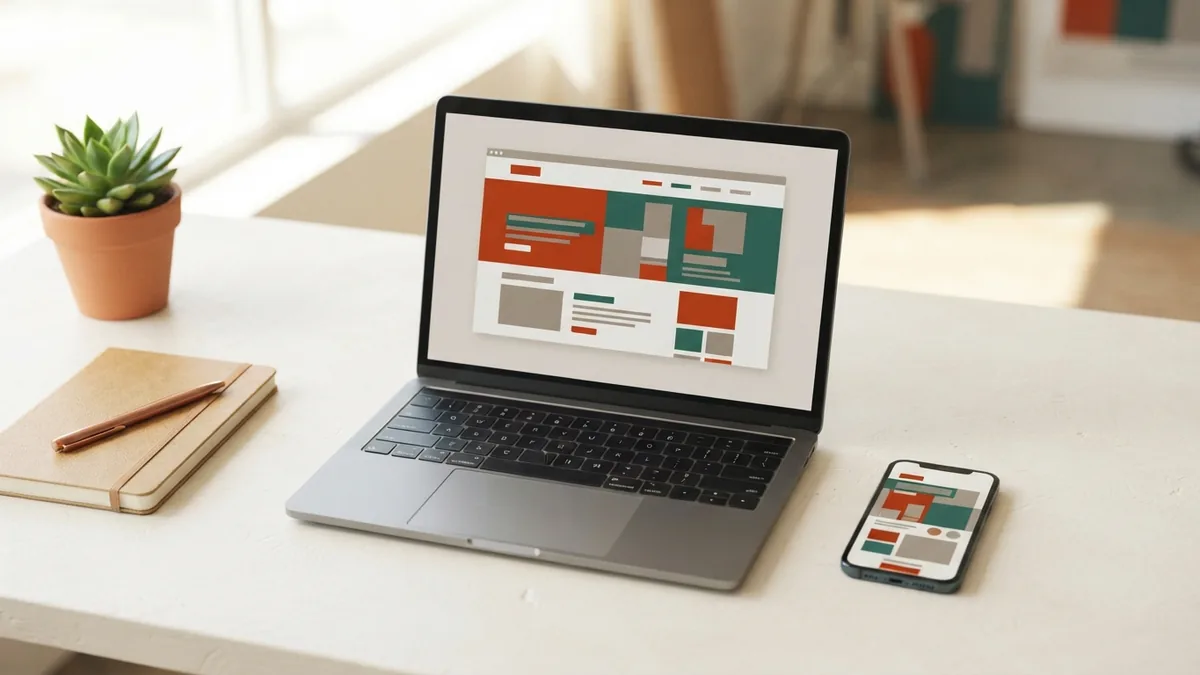 Laptop and phone displaying adaptable web page layouts for different screens
