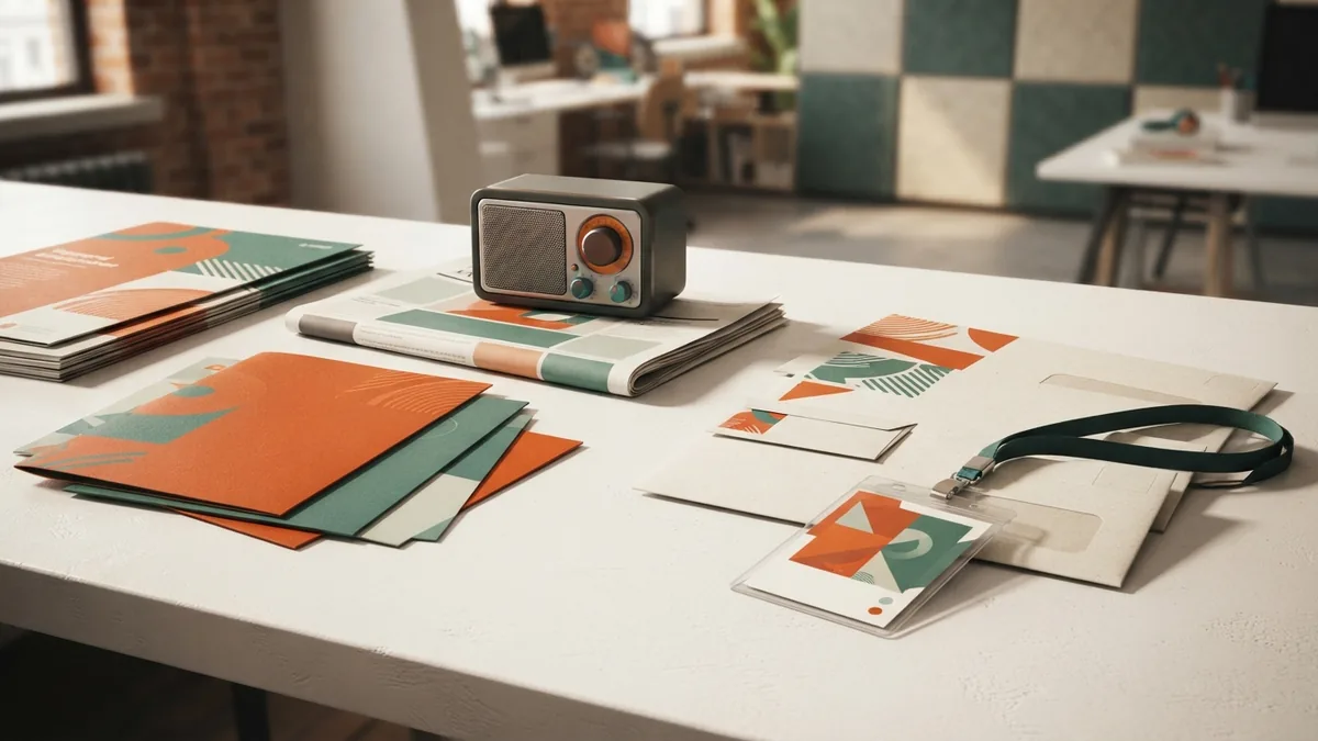 Traditional marketing channels shown in a professional workspace
