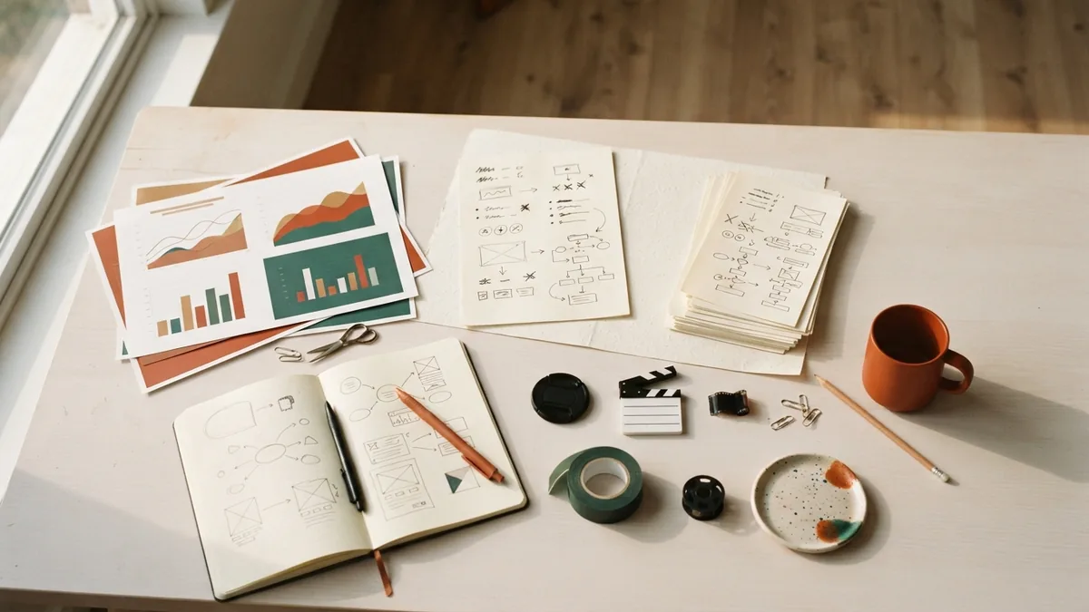 Customer research notes and market charts used to shape a business marketing strategy