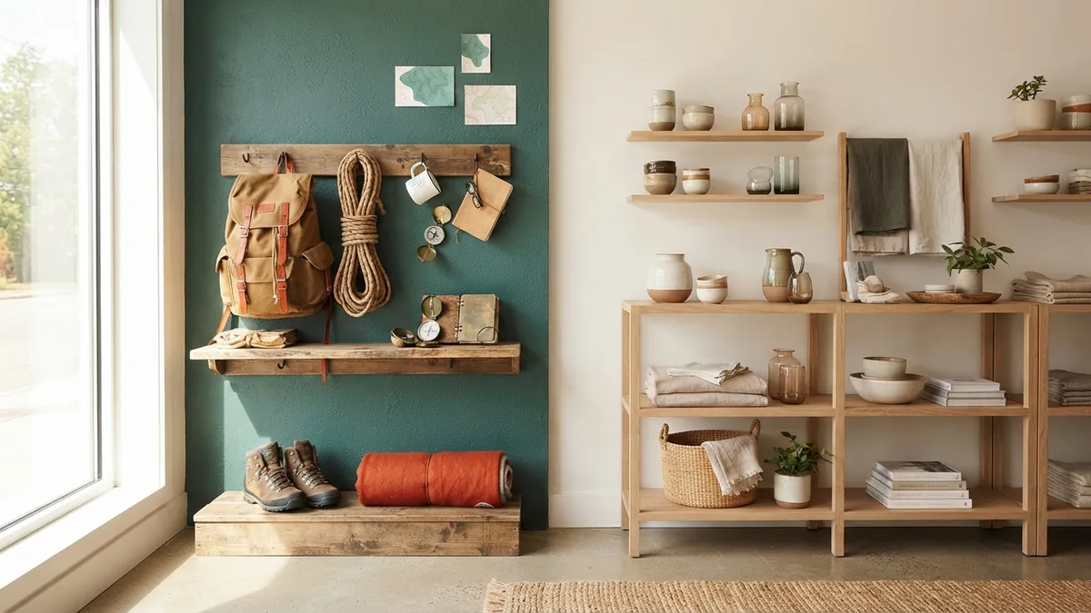 Brand promise shown through products Outdoor and home products displayed in retail settings that reflect distinct brand promises