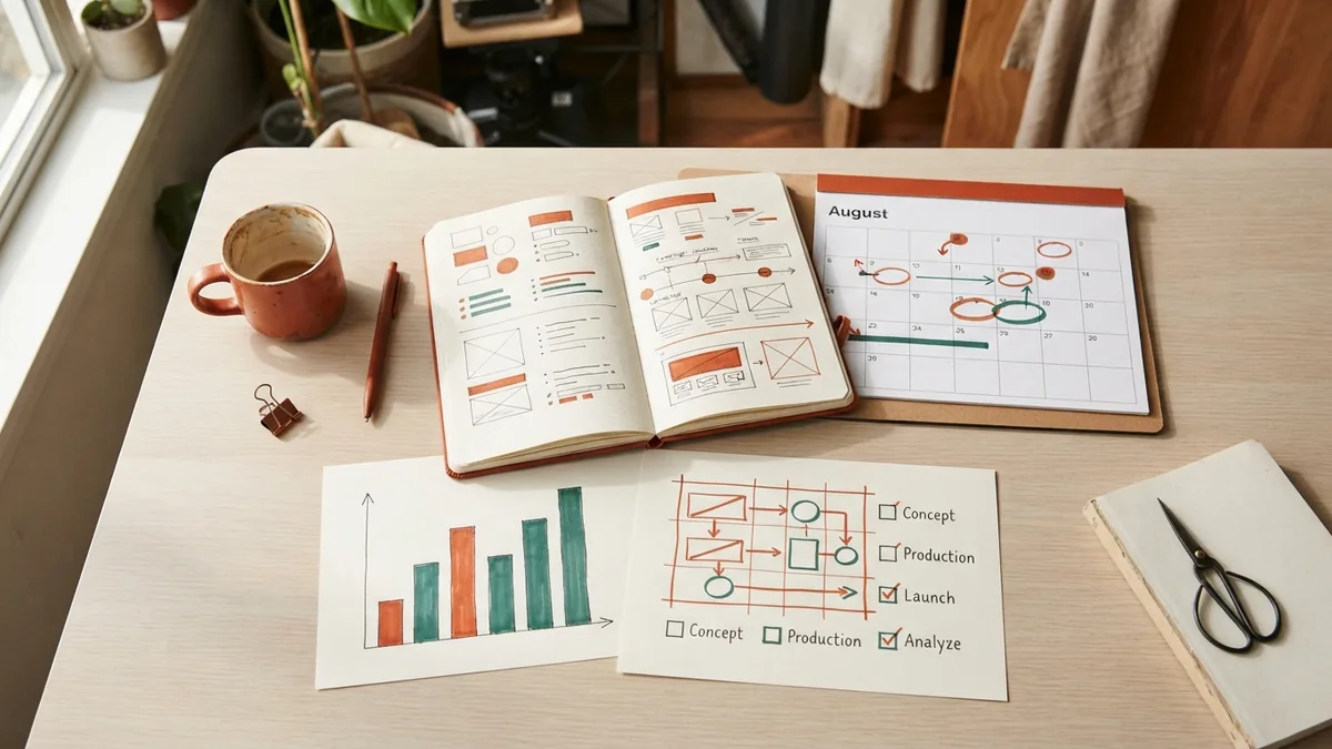 Plan and track a first marketing test Notebook and charts showing a beginner's plan for tracking a digital marketing test