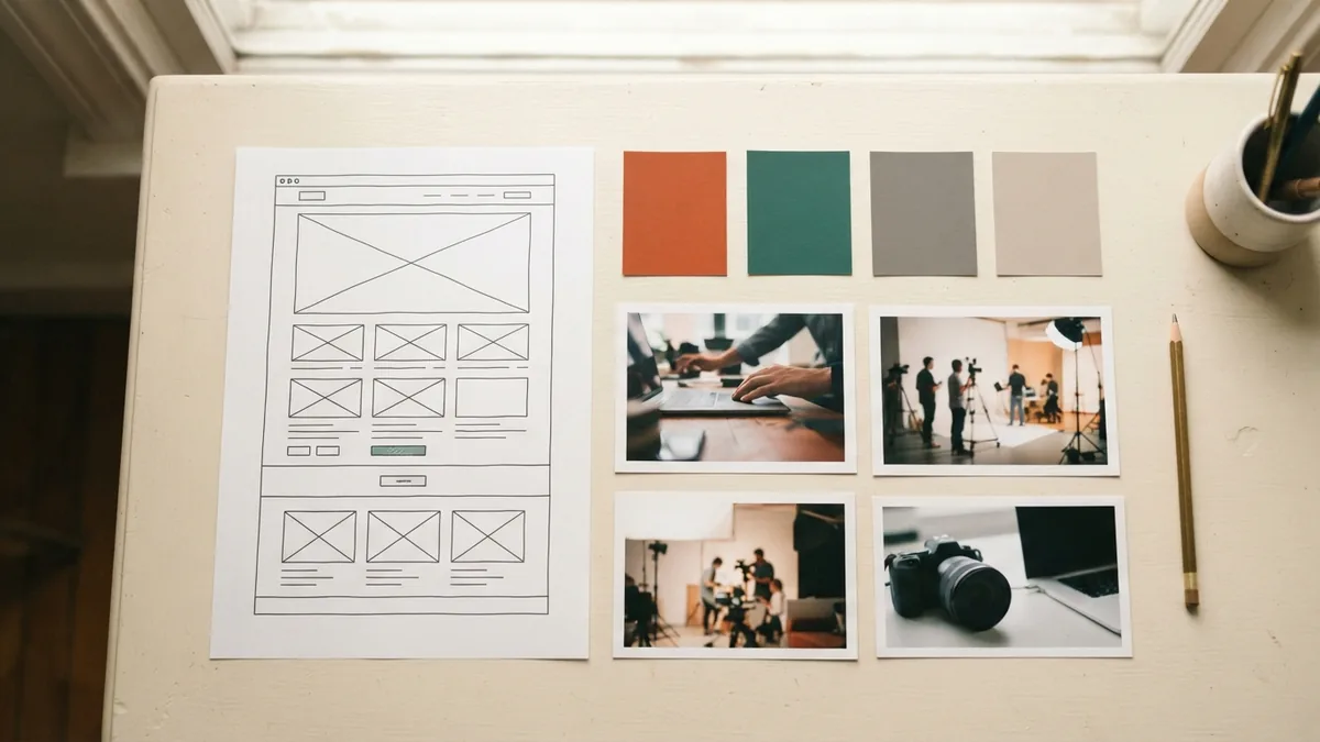 Web design balance and hierarchy Web page wireframe with color chips arranged to show balance and visual hierarchy