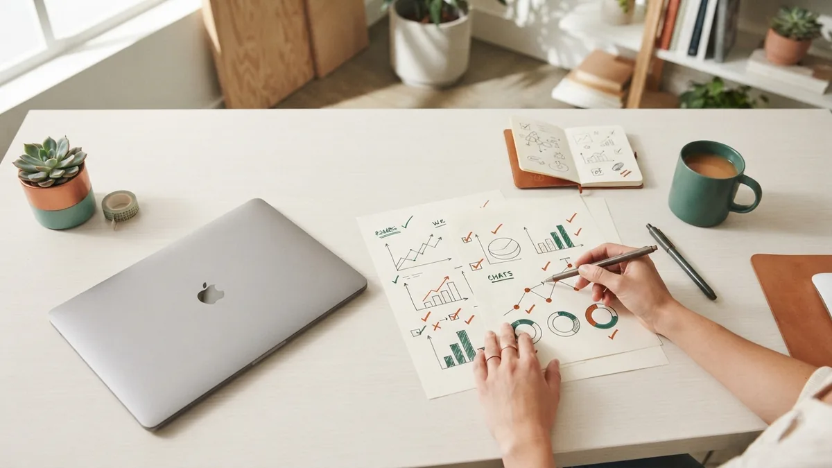 Researching an audience for a campaign Market researcher reviewing customer feedback and charts to shape an online campaign